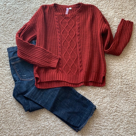 Francesca's Collections Sweaters - Francescas Dark Red Cable Knit Sweater